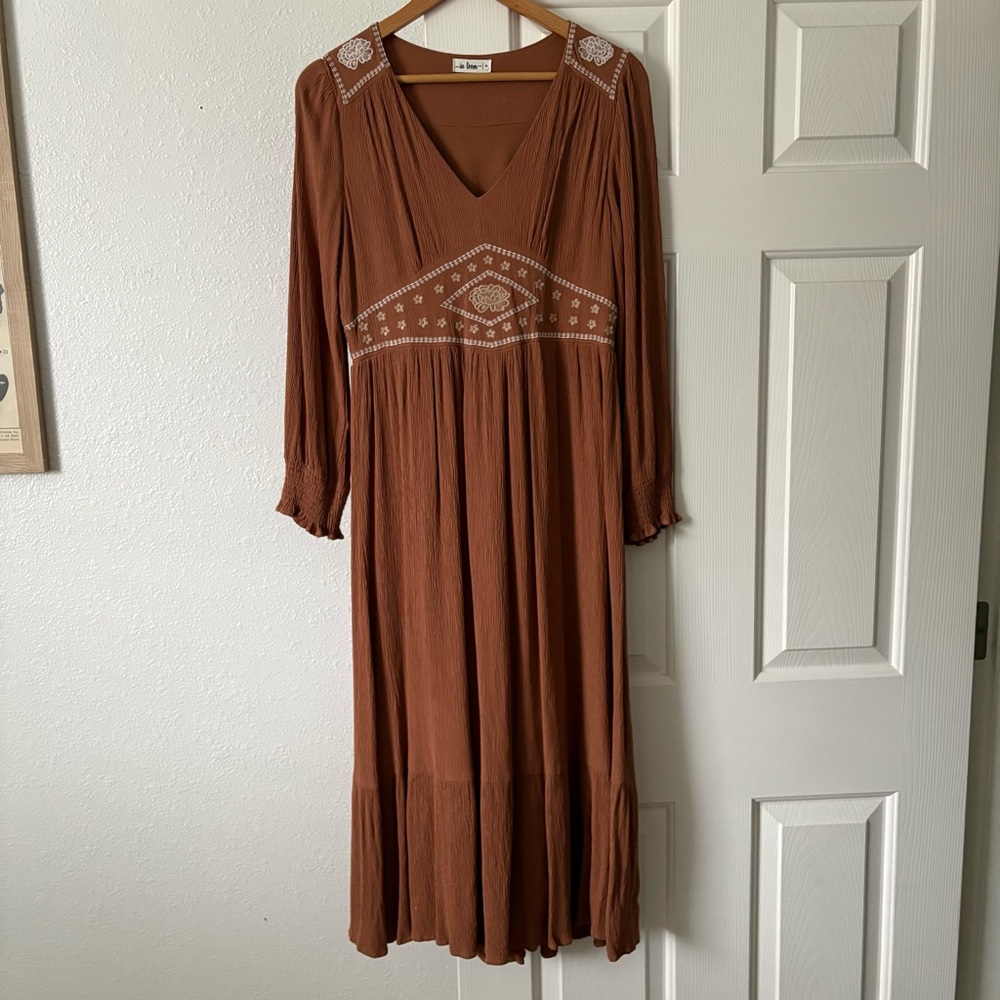 In Bloom Terracotta Embroidered Long Sleeve Dress
